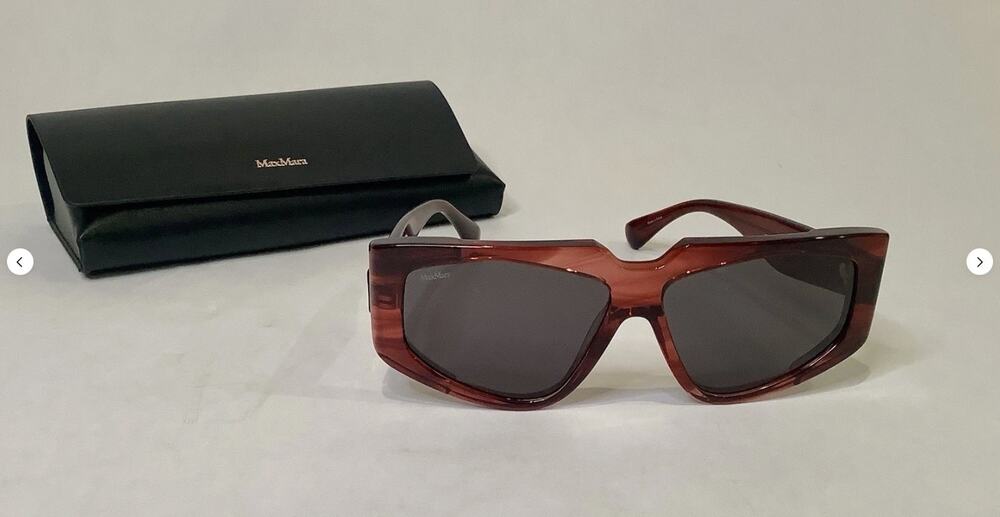 NIB Max Mara 58MM Red Solid Lenses UV Protection Rectangle Sunglasses